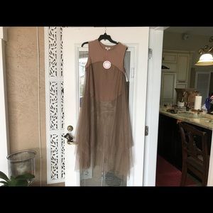 Umgee boho sleeveless long sheer latte lace top
